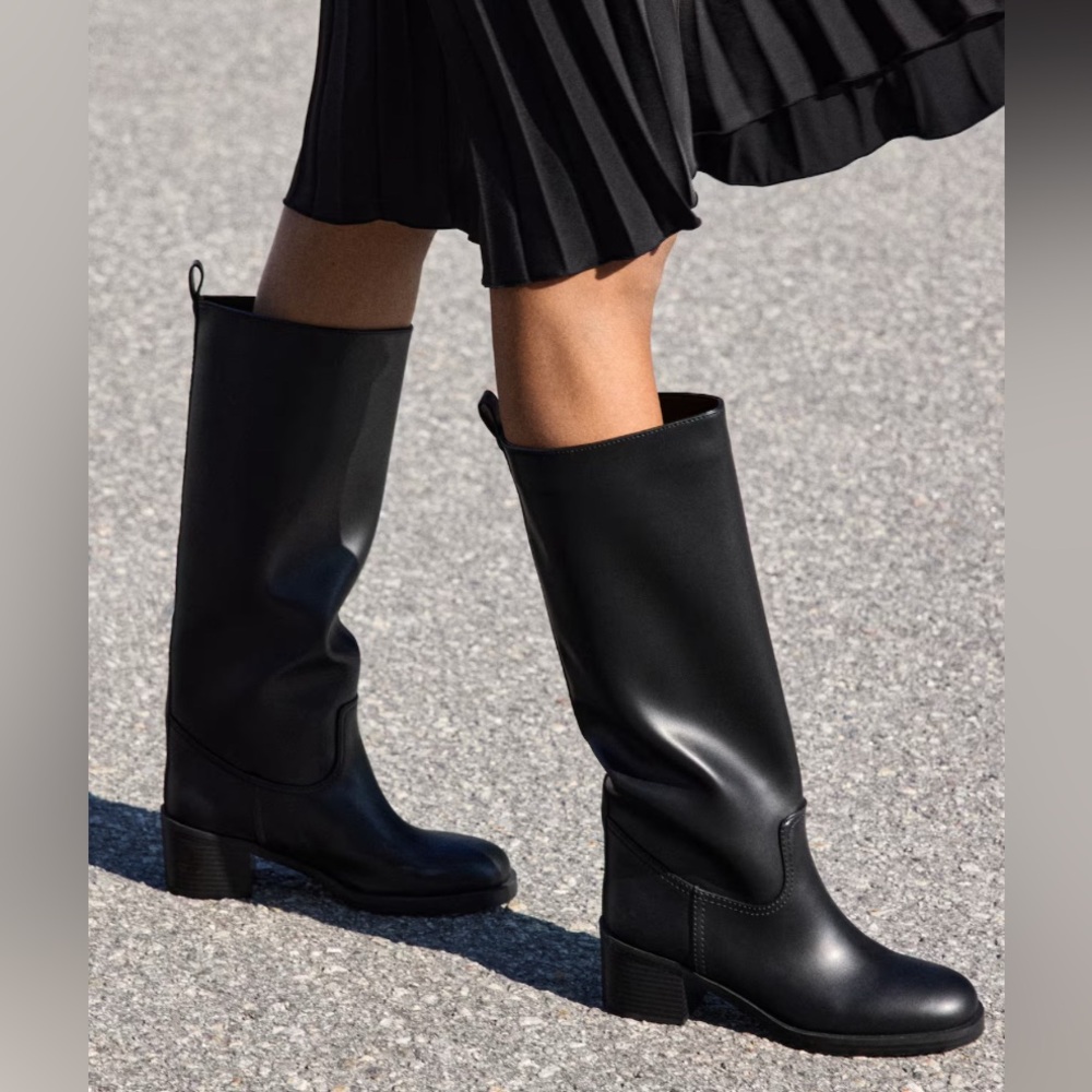 H&M Black Heeled Knee-High Boots